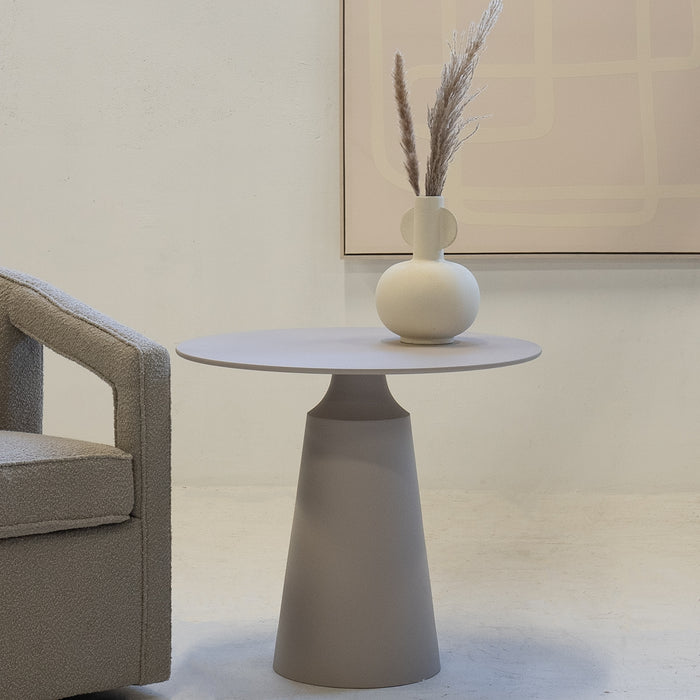 Giga Meubel - Bijzettafel Rond - Beige Aluminium - 69x69x61,5cm - Else