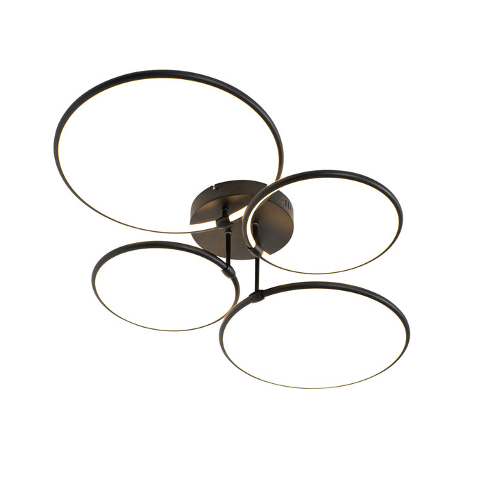 QAZQA Design plafondlamp zwart incl. LED 3-staps dimbaar 4-lichts -