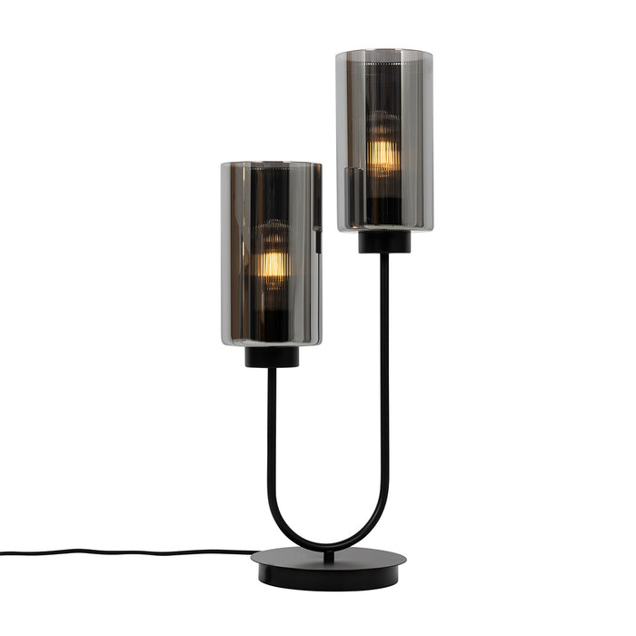 QAZQA Art Deco tafellamp zwart met smoke glas 2-lichts - Laura
