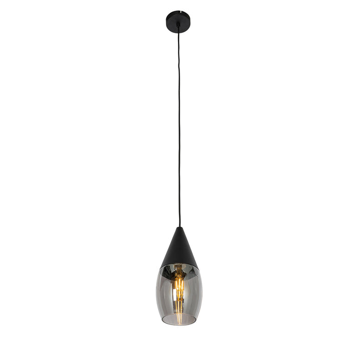 QAZQA Moderne hanglamp zwart met smoke glas - Drop