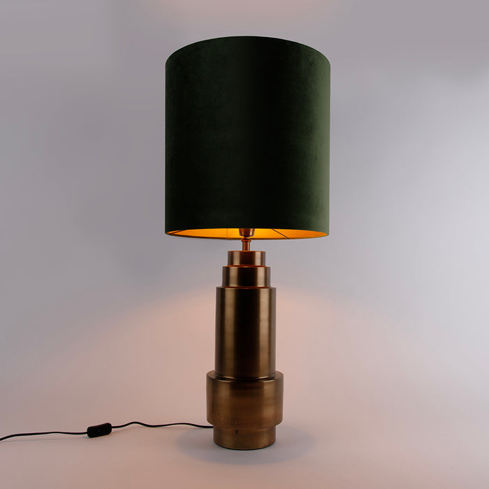 QAZQA Tafellamp brons velours kap groen met goud 40 cm - Bruut