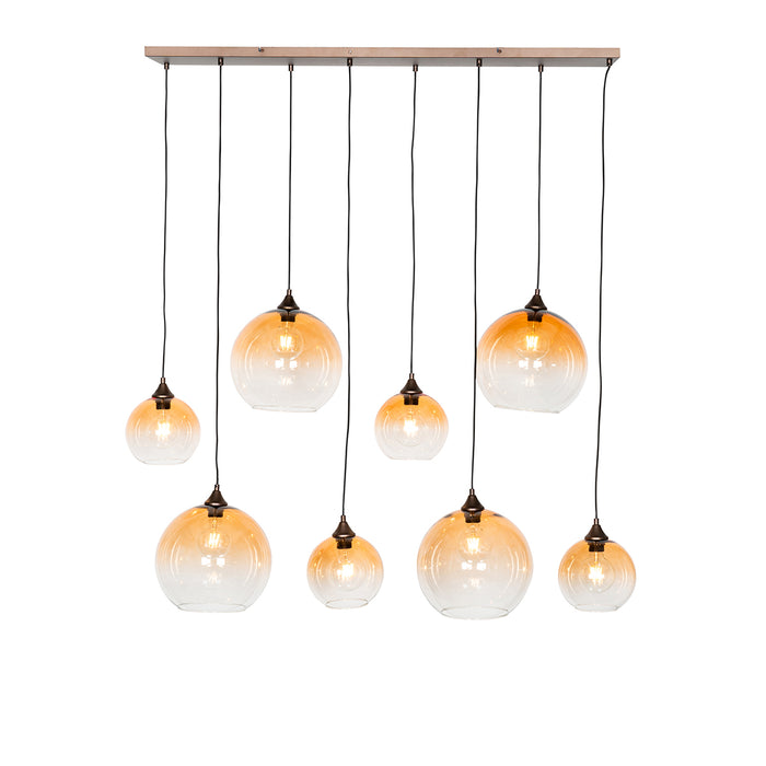 QAZQA Art Deco hanglamp donkerbrons met amber glas 8-lichts - Sandra