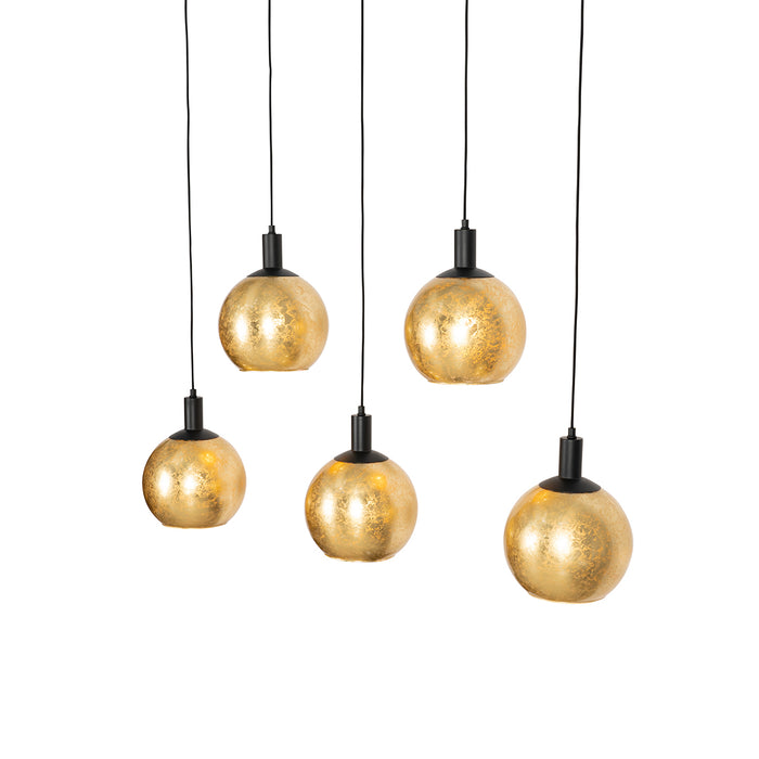 QAZQA Design hanglamp zwart met goud glas 5-lichts - Bert