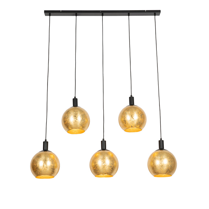 QAZQA Design hanglamp zwart met goud glas 5-lichts - Bert