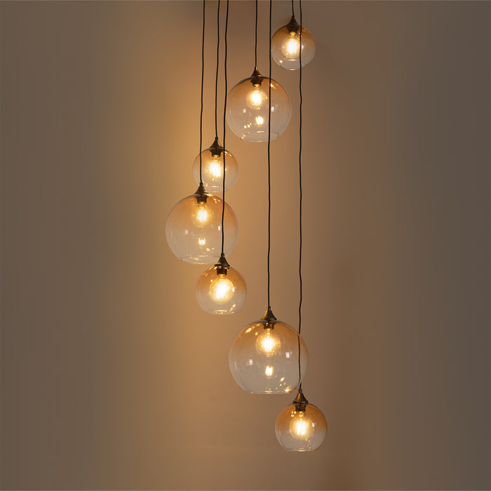 QAZQA Art Deco hanglamp donkerbrons met amber glas 7-lichts - Sandra