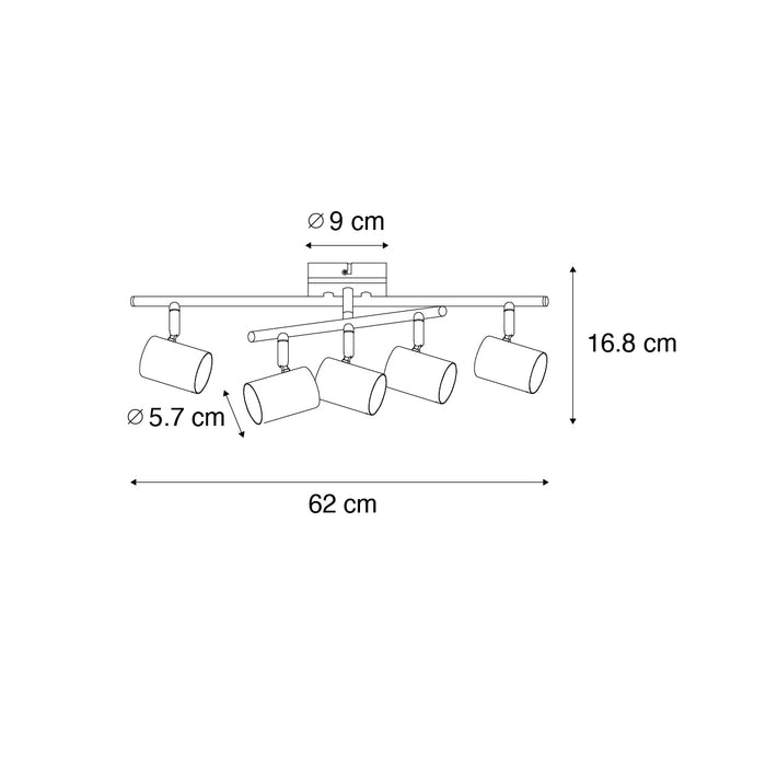 QAZQA Plafondlamp zwart met hout 5-lichts verstelbaar rechthoekig -