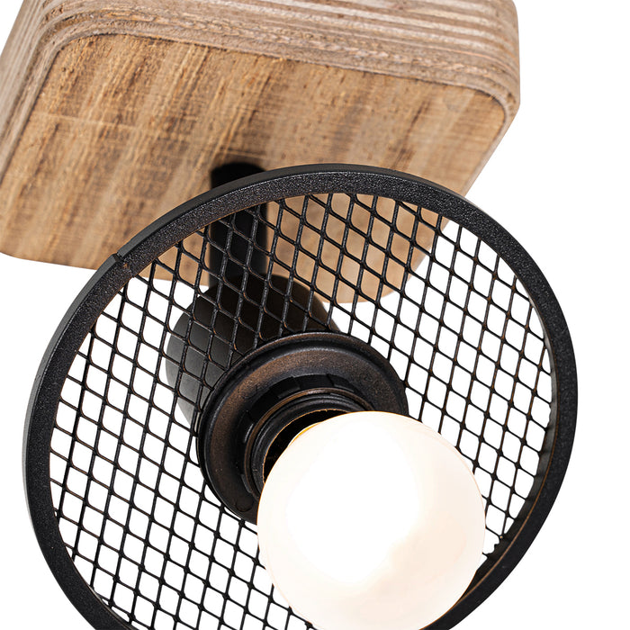 QAZQA Industriële plafondspot zwart met hout - Jasmijn