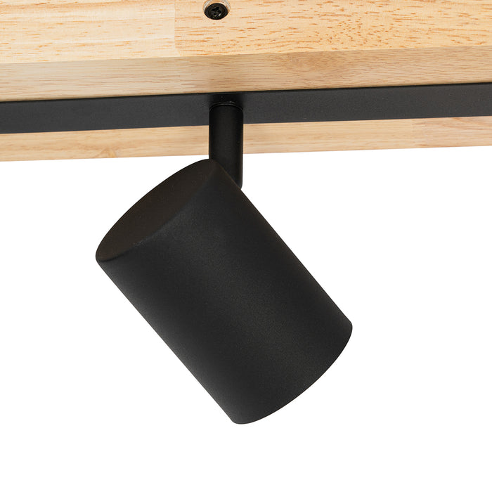 QAZQA Plafondlamp zwart met hout 3-lichts verstelbaar rechthoekig -