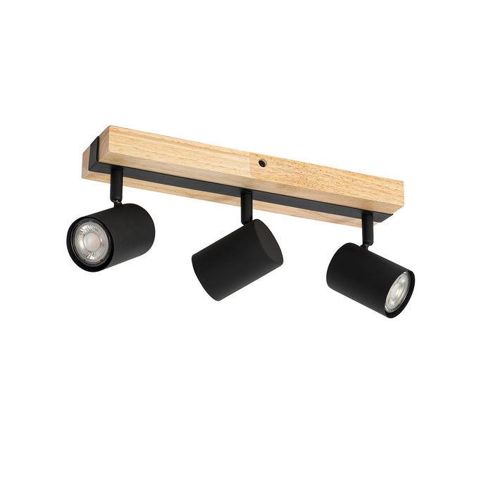 QAZQA Plafondlamp zwart met hout 3-lichts verstelbaar rechthoekig -