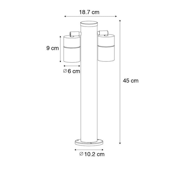 QAZQA Staande buitenlamp zwart 45 cm IP44 verstelbaar 2-lichts - Duo