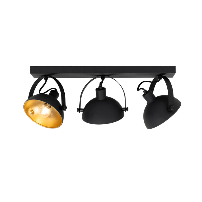 QAZQA Industriële plafondlamp zwart met goud 3-lichts verstelbaar -
