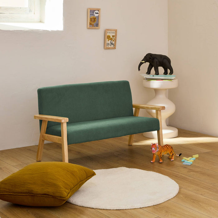 sweeek - 2-zits kinderbank in velours en rubberhout