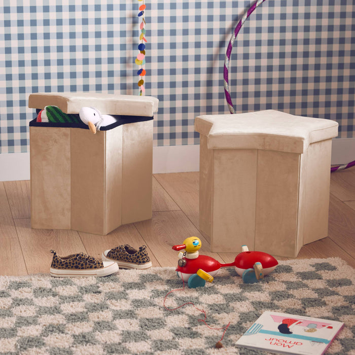 sweeek - Set van 2 opvouwbare stervormige krukjes in velours