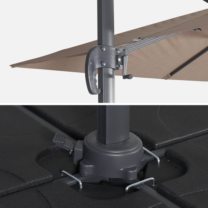 sweeek - Vierkante offset parasol 3x3m + set van 4 verzwaarde tegels