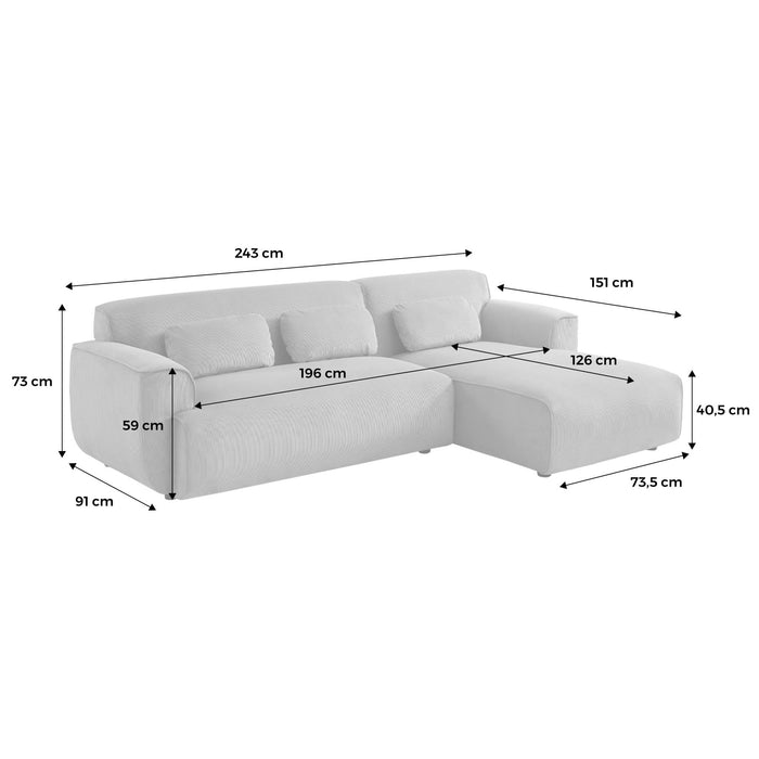 sweeek - 2 tot 3 zits hoekbank in corduroy, rechterhoek