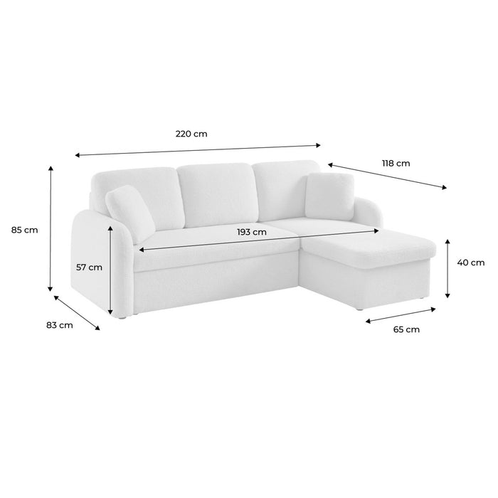 sweeek - 3-zits slaapbank met witte bouclé, afgeronde lijnen