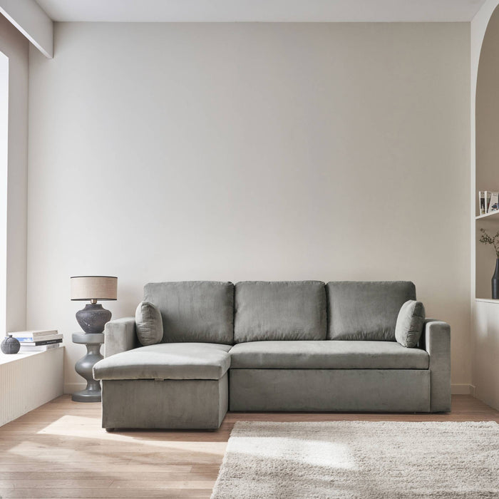 sweeek - Corduroy hoekslaapbank, 3-zits