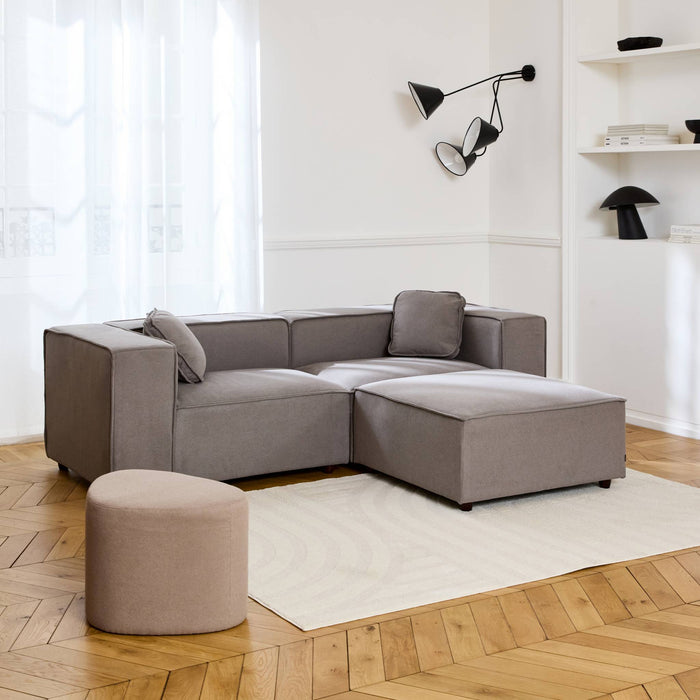 sweeek - Hoekbank met poef, 2-3 zits