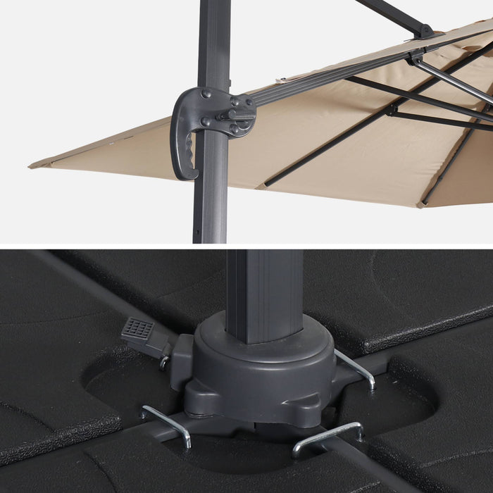 sweeek - Rechthoekige parasol 3x4m + verzwaarde tegels 50x50cm