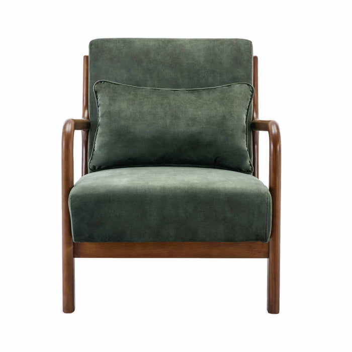 sweeek - Scandinavische fauteuil in velours en licht walnoot gebeitst