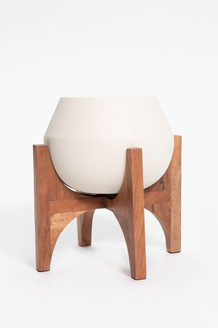 Sissy-Boy Witte plantenpot met houten standaard