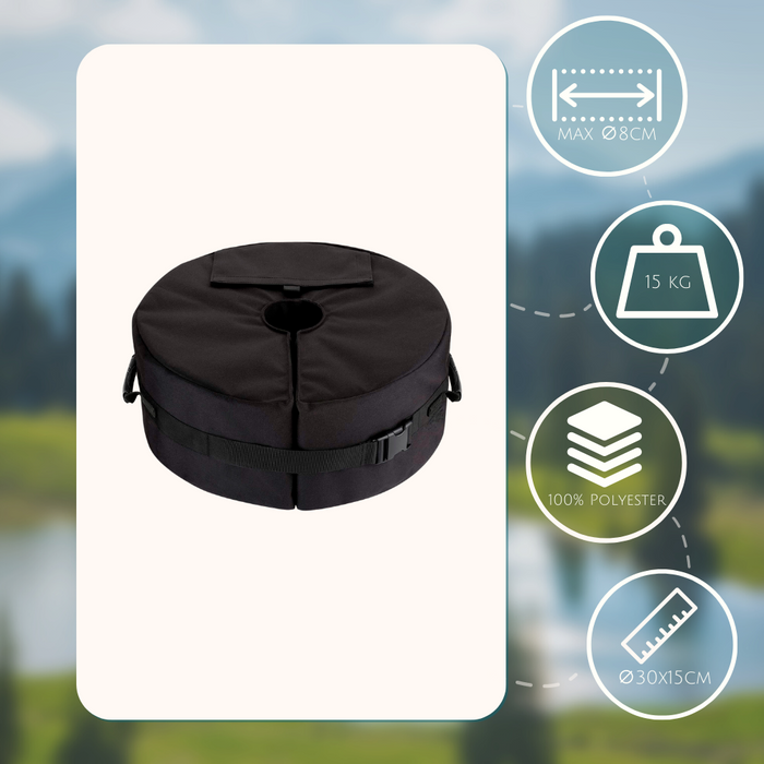 HIXA Aktive Parasolvoet Vulbaar Zandzak Parasoltegels Rond 15kg Zwart