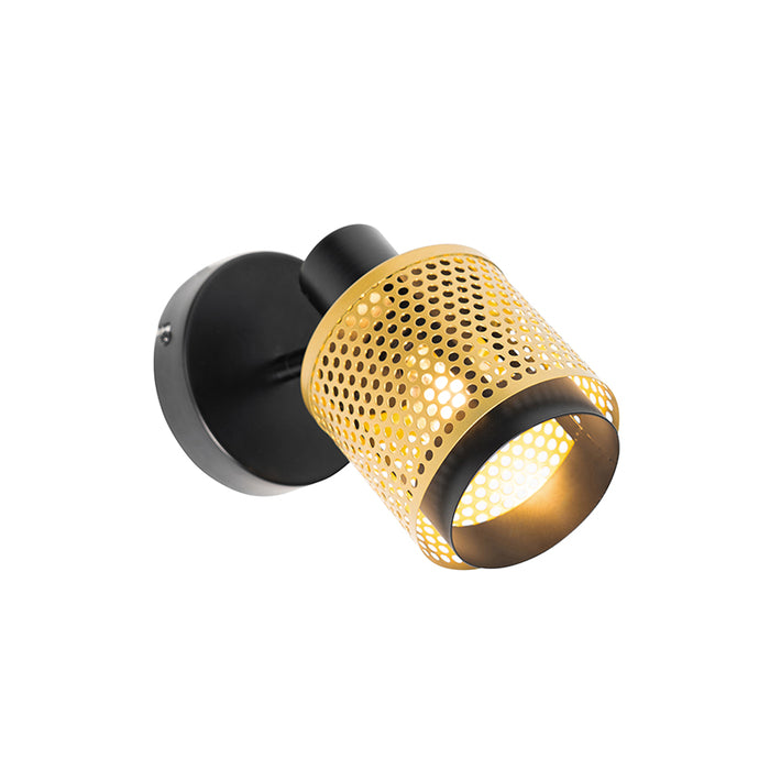 QAZQA Industriële spot zwart met goud - Kayden