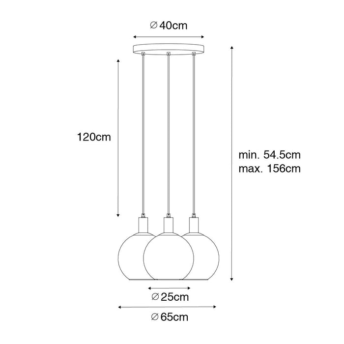 QAZQA Design hanglamp zwart met goud glas 3-lichts - Bert