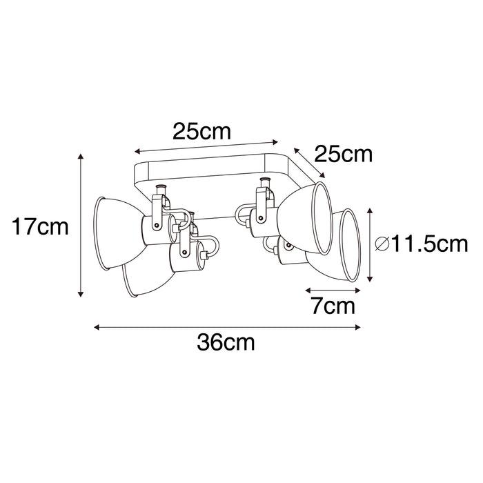 QAZQA Industriële spot zwart met hout kantelbaar 4-lichts - Tommy