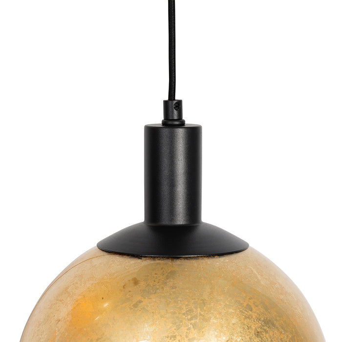 QAZQA Design hanglamp zwart met goud glas 3-lichts - Bert