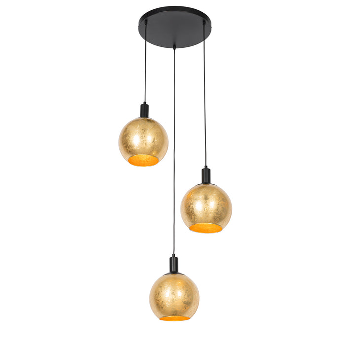 QAZQA Design hanglamp zwart met goud glas 3-lichts - Bert