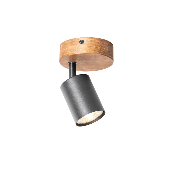 QAZQA Industriële spot zwart met hout kantelbaar - Jeana