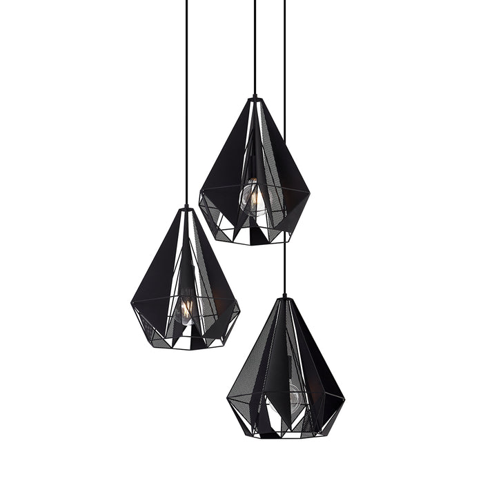 QAZQA Industriële hanglamp zwart met mesh 3-lichts - Carcass