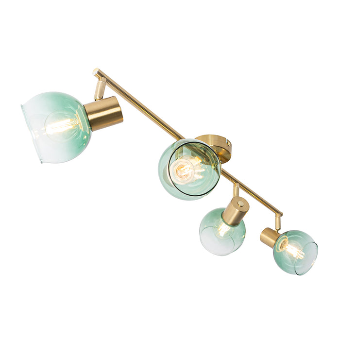 QAZQA Art Deco spot goud met groen glas 4-lichts - Vidro