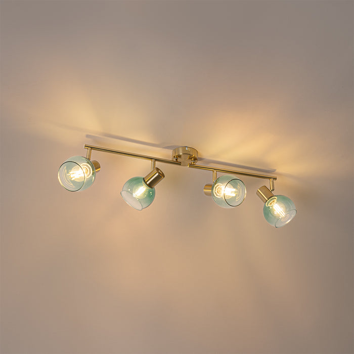 QAZQA Art Deco spot goud met groen glas 4-lichts - Vidro