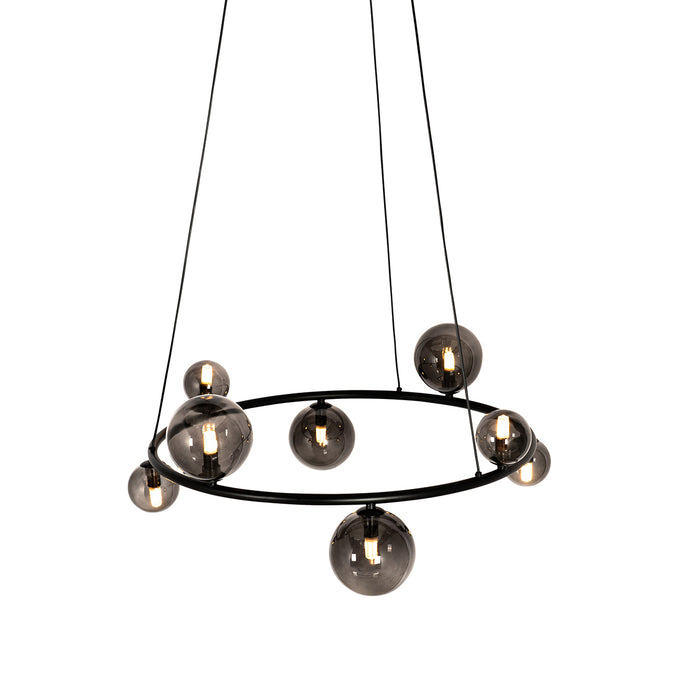 QAZQA Hanglamp zwart met smoke glas rond 8-lichts - Monaco
