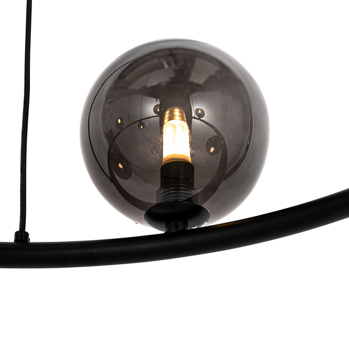 QAZQA Hanglamp zwart met smoke glas rond 8-lichts - Monaco