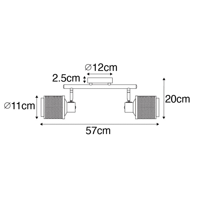 QAZQA Industriële spot zwart met goud 2-lichts - Kayden