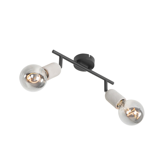 QAZQA Industriële spot zwart met beton 2-lichts - Pedra