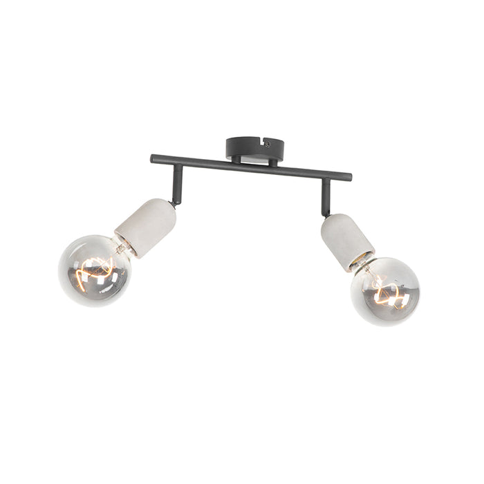 QAZQA Industriële spot zwart met beton 2-lichts - Pedra