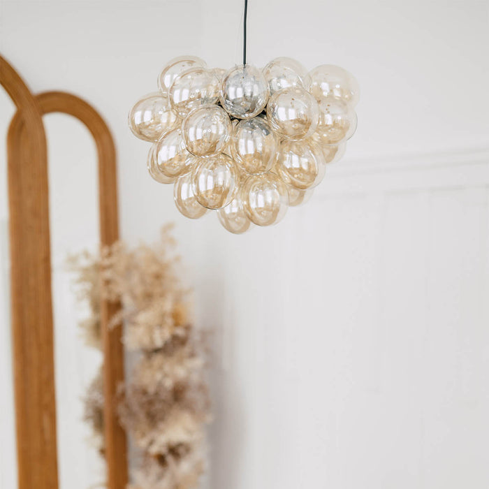 QAZQA Smart hanglamp zwart met Amber glas incl. 8 Wifi g9 - Uvas