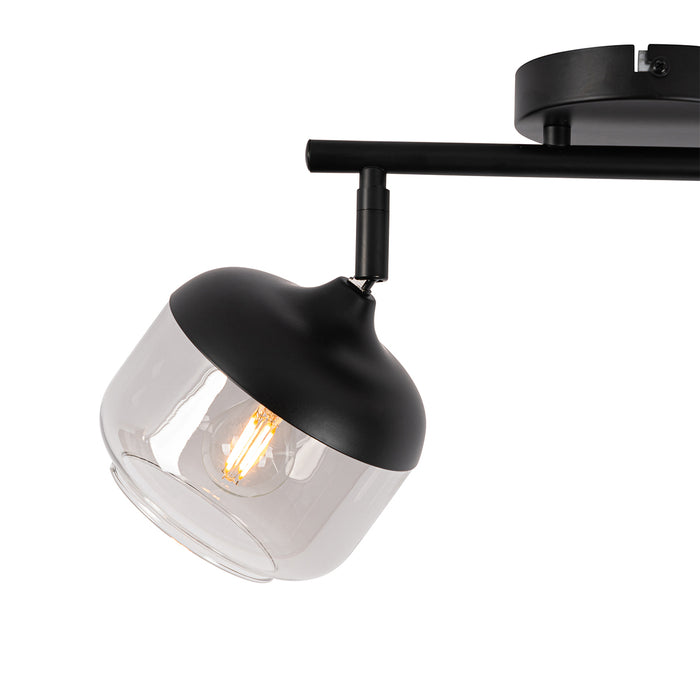 QAZQA Design spot zwart met goud en smoke glas 2-lichts - Kyan