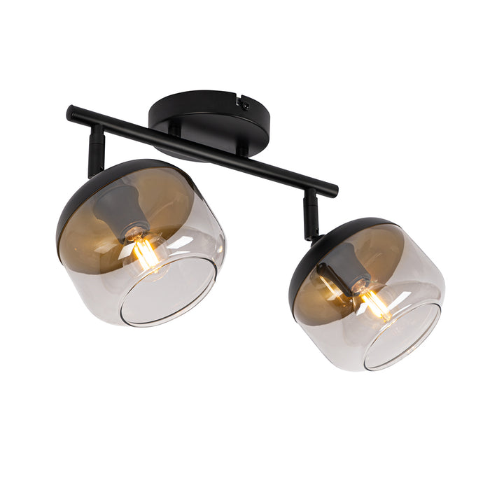 QAZQA Design spot zwart met goud en smoke glas 2-lichts - Kyan