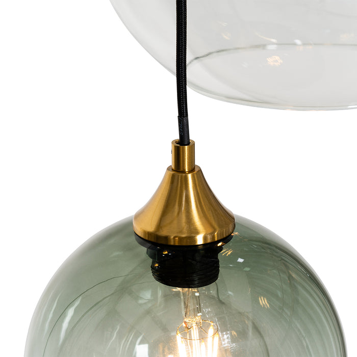 QAZQA Art Deco Hanglamp messing met blauw glas rond 7-lichts - Sandra