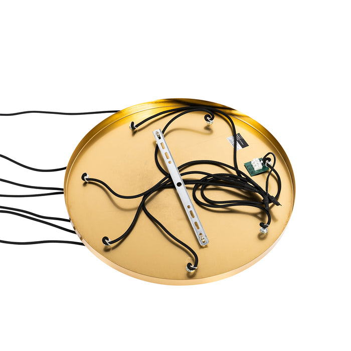 QAZQA Art Deco Hanglamp messing met blauw glas rond 7-lichts - Sandra