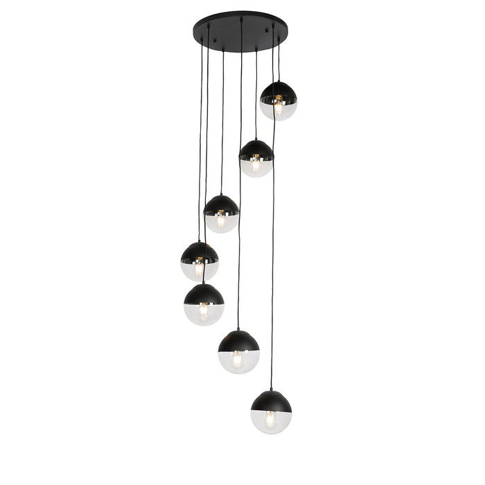 QAZQA Retro hanglamp zwart met helder glas 7-lichts - Eclipse
