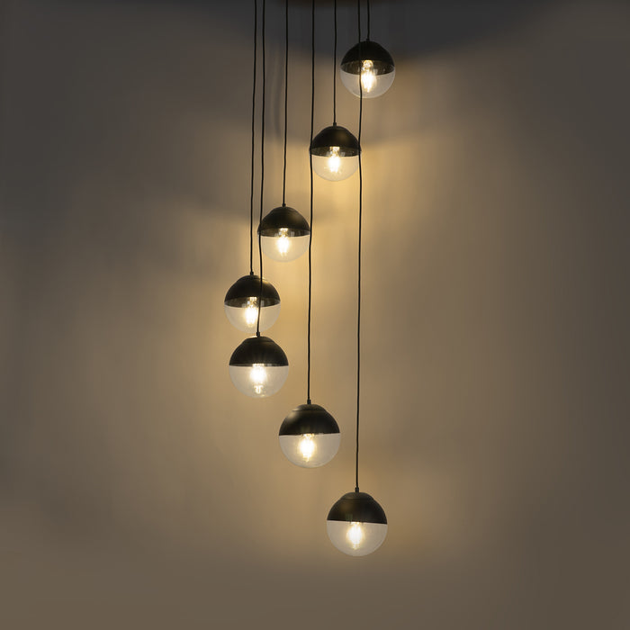 QAZQA Retro hanglamp zwart met helder glas 7-lichts - Eclipse