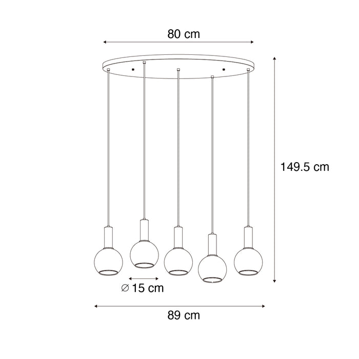 QAZQA Art Deco hanglamp zwart met smoke glas ovaal 5-lichts - Josje