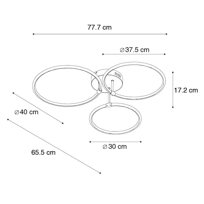 QAZQA Design plafondlamp zwart incl. LED 3-staps dimbaar 3-lichts -