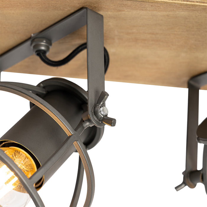 QAZQA Industriële spot donkergrijs met hout verstelbaar 2-lichts -